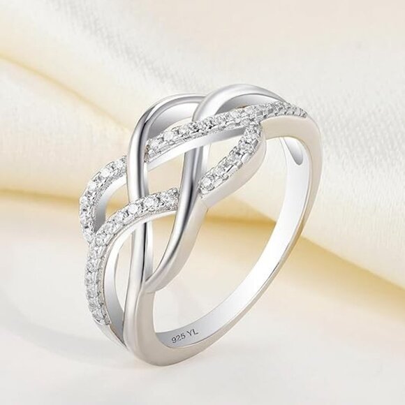 YL Celtic Knot Twisted Knot Ring Birthstone Infinity Rings - Zirconia - April - Picture 4 of 6
